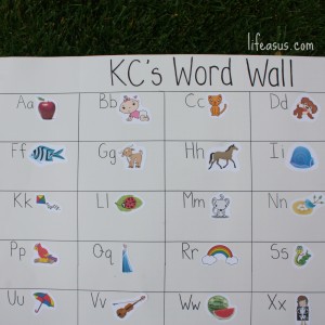 Easy and Fun DIY Word Wall! (lifeasus.com) #wordwall #learntospell #learntoread #homeschool #homeschooling #kindergarten #prekindergarten #prek #learn #learning #threeyearold #fouryearold #fiveyearold #education